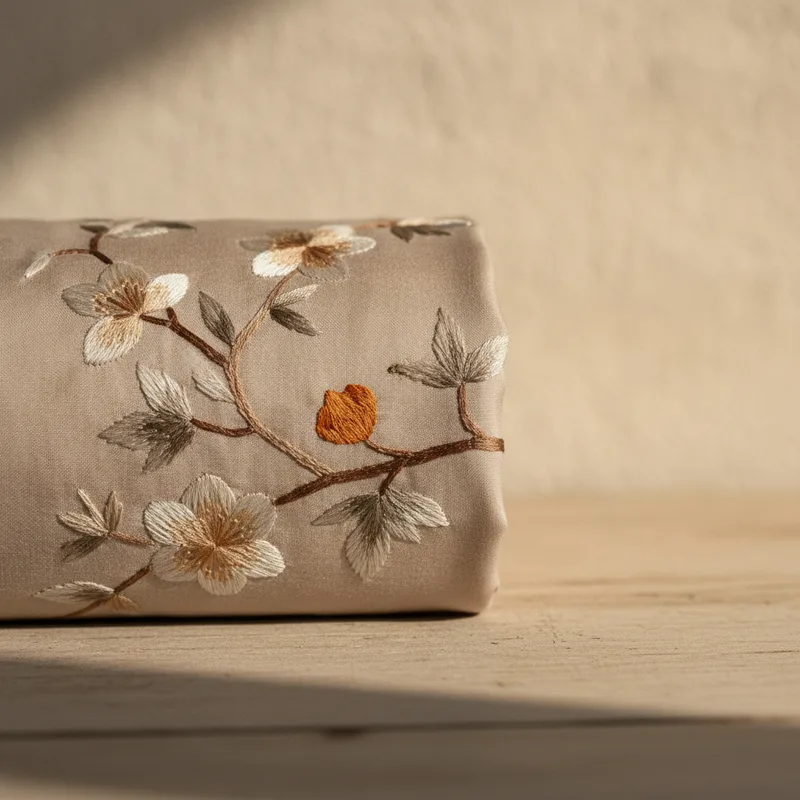 Embroidered silk with fine floral stitching