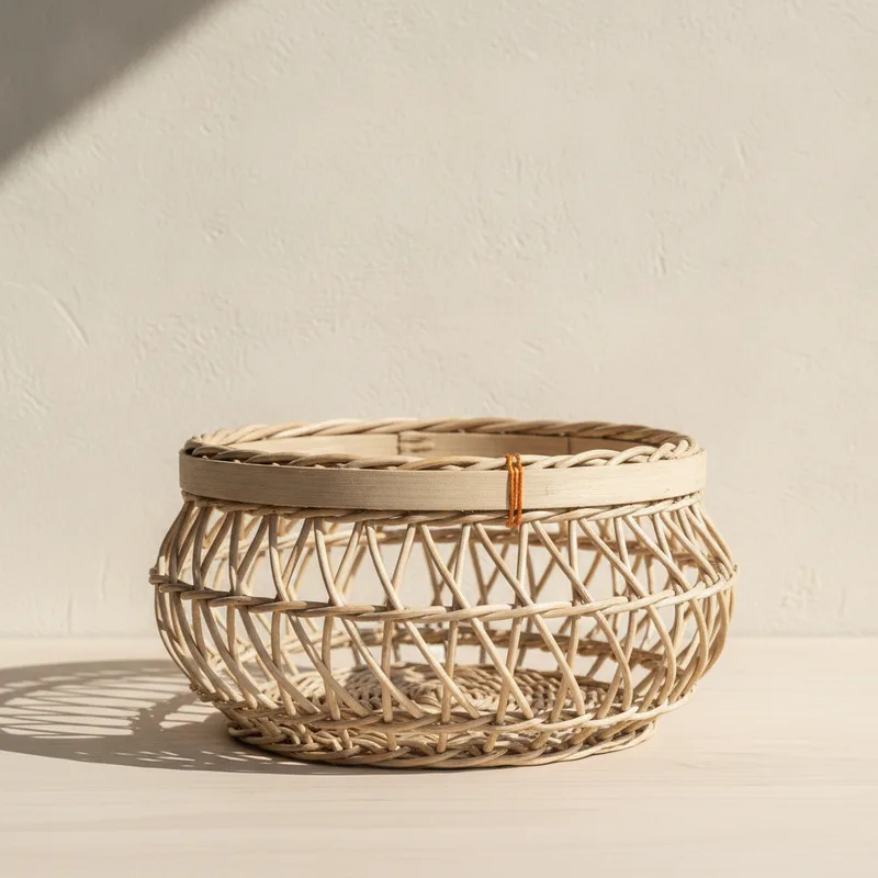 A woven rattan basket